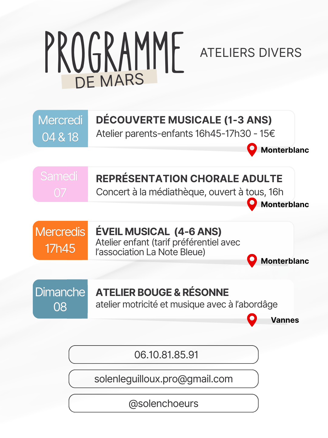 Agenda du mois prochain